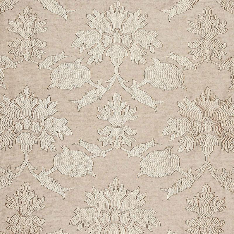 Roussillon Embroidery Greige 65290 by Schumacher Designer Fabric Au Naturel 12.75" - Swanky Fabrics -