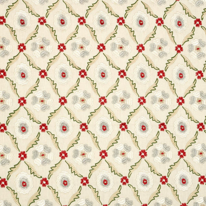 Claremont Embroidery Crimson 65740 by Schumacher Designer Fabric Chroma 4.75" - Swanky Fabrics -