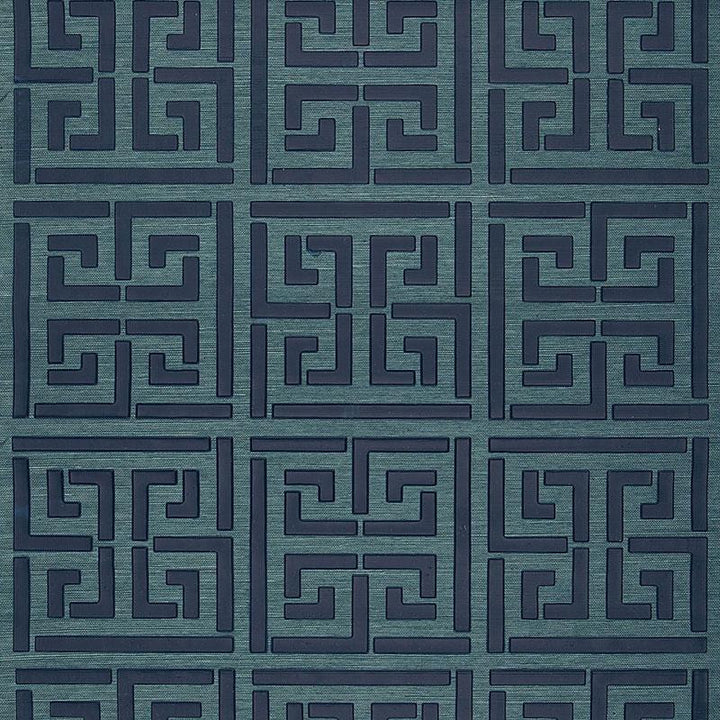 Greek Key Sisal Peacock 5005691 by Schumacher Designer Wallpaper Modern Glamour 34.0" - Swanky Fabrics -