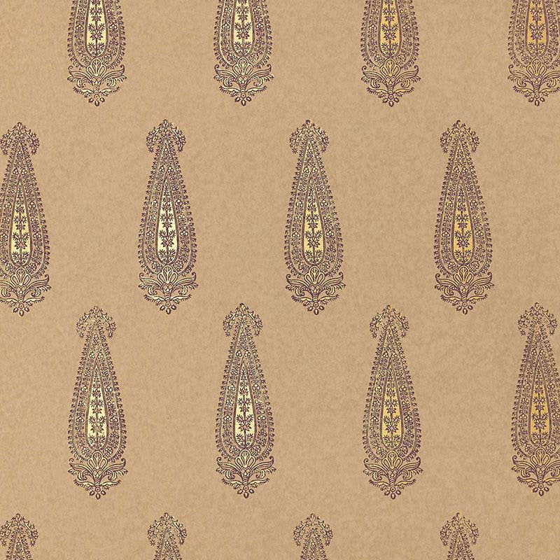 Katara Paisley Aubergine & Gilt 5005333 by Schumacher Designer Wallpaper Jaipur - Swanky Fabrics -