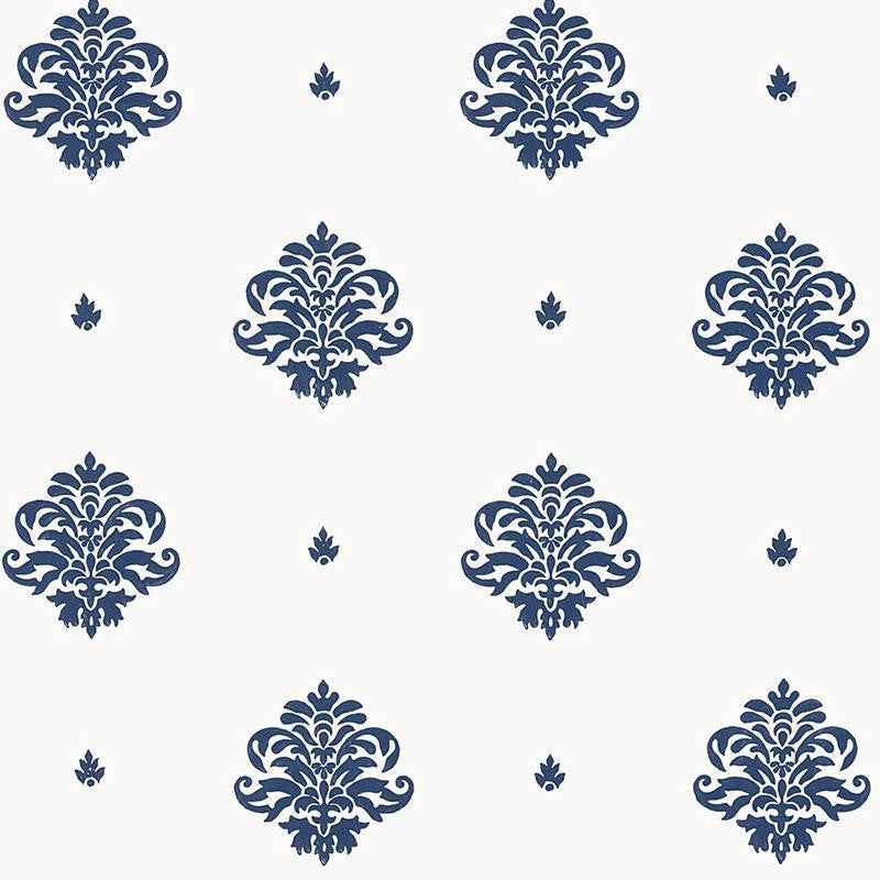 Mayla Damask Navy 5005351 by Schumacher Designer Wallpaper Jaipur / Hand Block Prints - Swanky Fabrics -