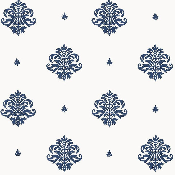Mayla Damask Navy 5005351 by Schumacher Designer Wallpaper Jaipur / Hand Block Prints - Swanky Fabrics -