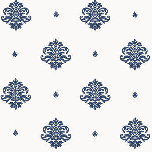 Mayla Damask Navy 5005351 by Schumacher Designer Wallpaper