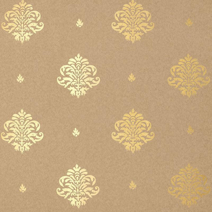 Mayla Damask Gilt 5005354 by Schumacher Designer Wallpaper Jaipur / Hand Block Prints - Swanky Fabrics -