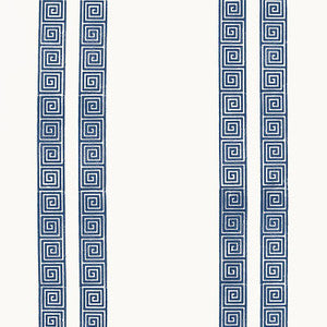 Greek Key Stripe Navy 5005361 by Schumacher Designer Wallpaper