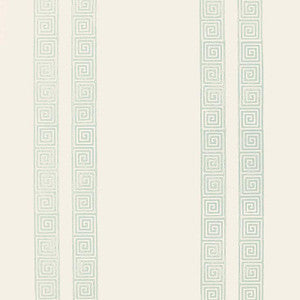 Greek Key Stripe Water Blue 5005362 by Schumacher Designer Wallpaper