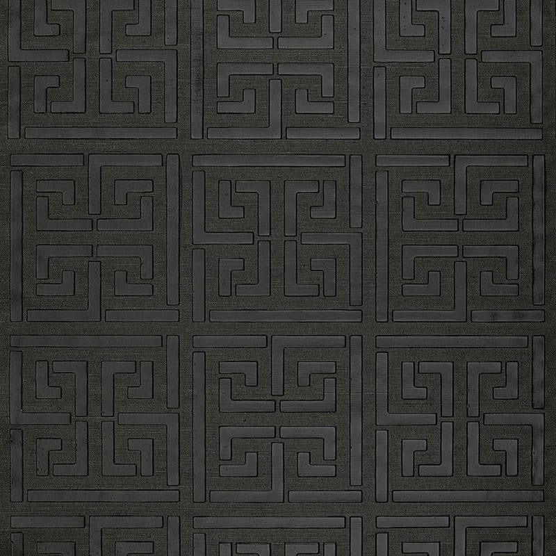 Greek Key Sisal Jet 5005692 by Schumacher Designer Wallpaper Modern Glamour 34.0" - Swanky Fabrics -