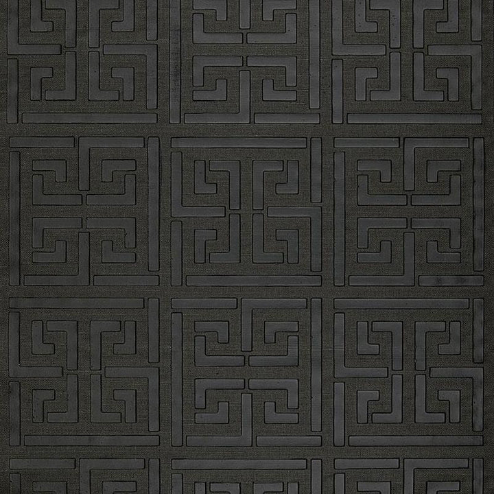 Greek Key Sisal Jet 5005692 by Schumacher Designer Wallpaper Modern Glamour 34.0" - Swanky Fabrics -