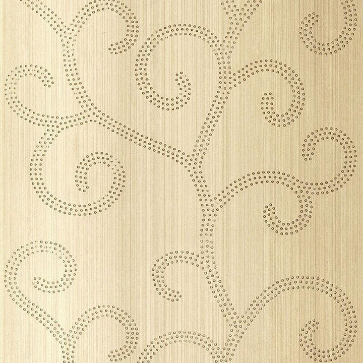 Raindrop Scroll White Gold 5005702 by Schumacher Designer Wallpaper Modern Glamour 27.0" - Swanky Fabrics -