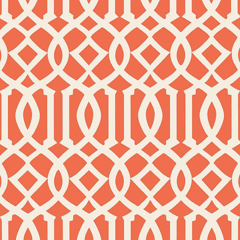 Imperial Trellis Ii Ivory / Mandarin 5005800 by Schumacher Designer Wallpaper Print Happy 6.75" - Swanky Fabrics -