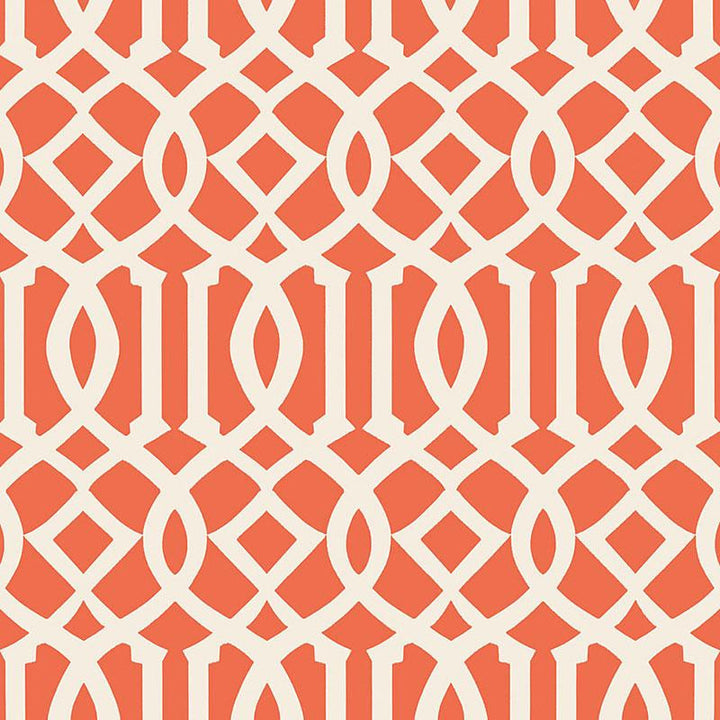 Imperial Trellis Ii Ivory / Mandarin 5005800 by Schumacher Designer Wallpaper Print Happy 6.75" - Swanky Fabrics -