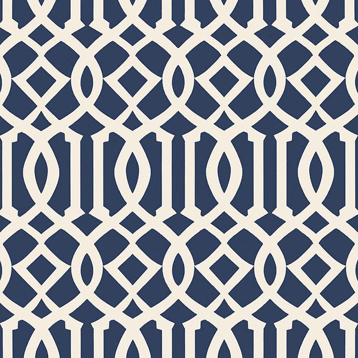 Imperial Trellis Ii Ivory / Navy 5005801 by Schumacher Designer Wallpaper Print Happy 6.75" - Swanky Fabrics -