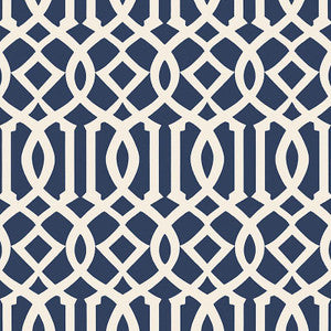 Imperial Trellis Ii Ivory / Navy 5005801 by Schumacher Designer Wallpaper