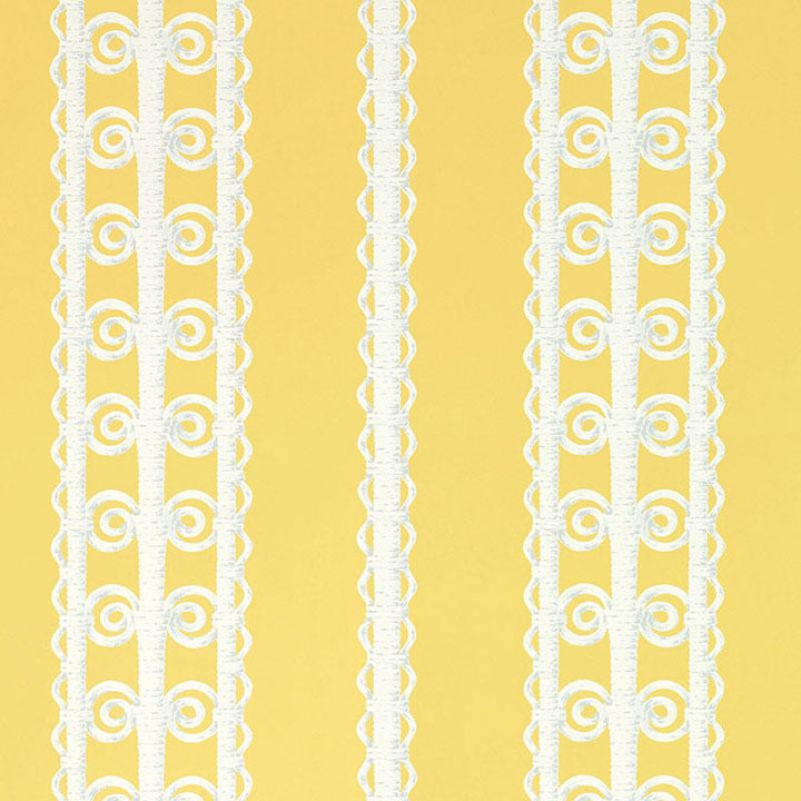 Wicker Stripe Lemon Blossom 5007722 by Schumacher Designer Wallpaper Celerie Kemble 13.5" - Swanky Fabrics -