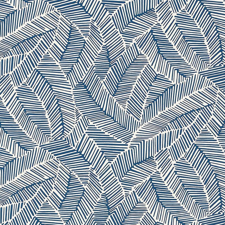 Abstract Leaf Navy 5007533 by Schumacher Designer Wallpaper Drawn From Nature 27.0" - Swanky Fabrics -