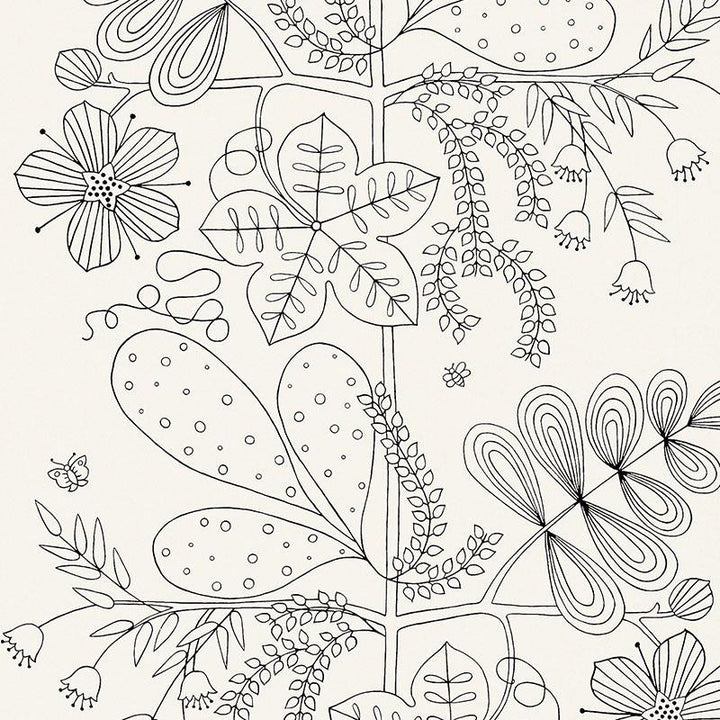 Blommen Noir / Blanc 5007490 by Schumacher Designer Wallpaper Drawn From Nature 27.0" - Swanky Fabrics -
