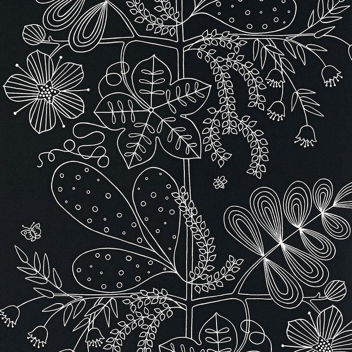 Blommen Ebony 5007494 by Schumacher Designer Wallpaper Drawn From Nature 27.0" - Swanky Fabrics -
