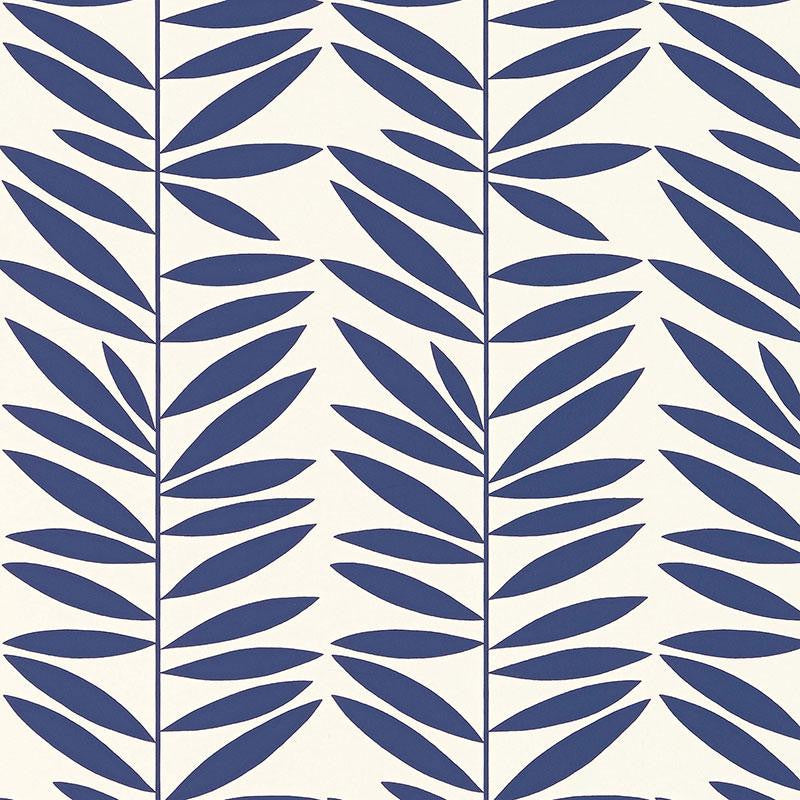 Leaf Stripe Marine 5007512 by Schumacher Designer Wallpaper Drawn From Nature 6.75" - Swanky Fabrics -