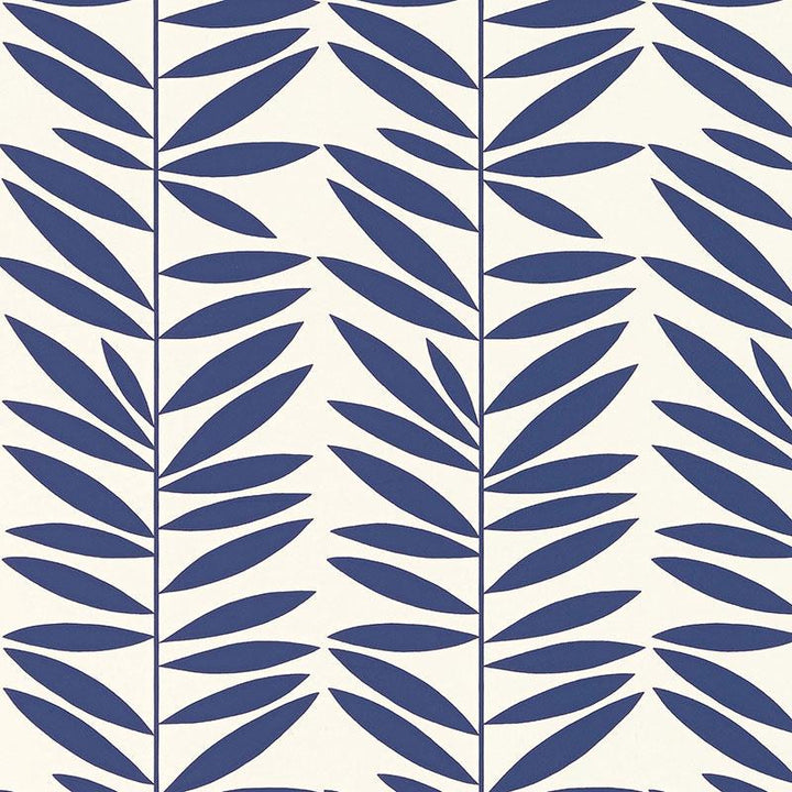 Leaf Stripe Marine 5007512 by Schumacher Designer Wallpaper Drawn From Nature 6.75" - Swanky Fabrics -