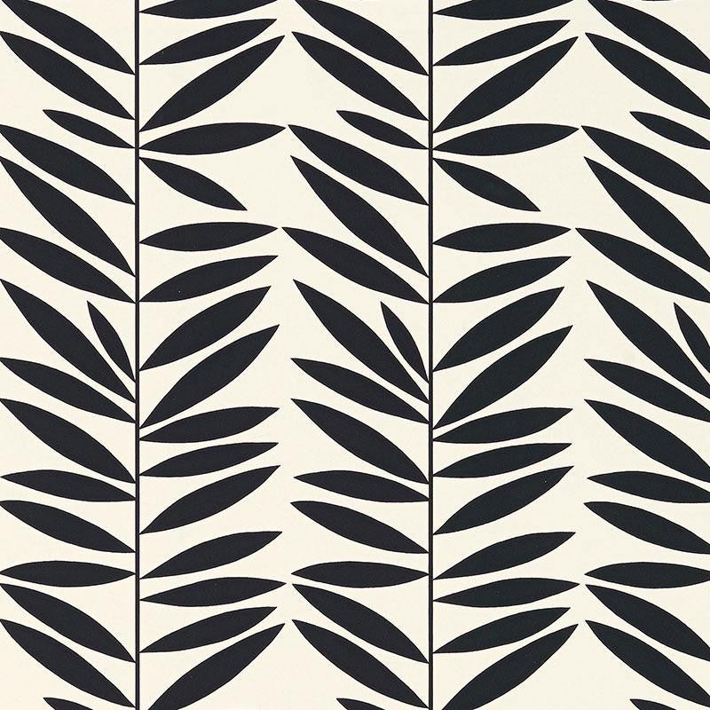 Leaf Stripe Ebony 5007513 by Schumacher Designer Wallpaper Drawn From Nature 6.75" - Swanky Fabrics -