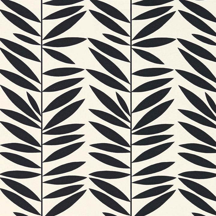 Leaf Stripe Ebony 5007513 by Schumacher Designer Wallpaper Drawn From Nature 6.75" - Swanky Fabrics -