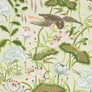 Lotus Garden Parchment 5008431 by Schumacher Designer Wallpaper