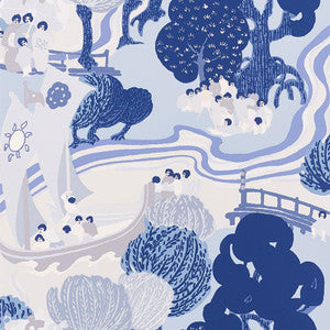 Pearl River Blues 5008441 by Schumacher Designer Wallpaper