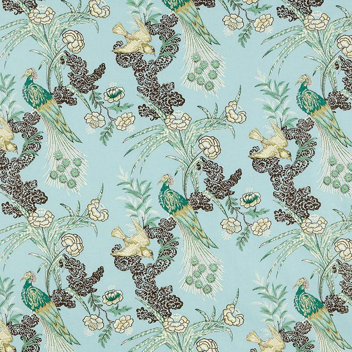 Peacock Aqua 175912 by Schumacher Designer Fabric Miles Redd 17.5" - Swanky Fabrics -