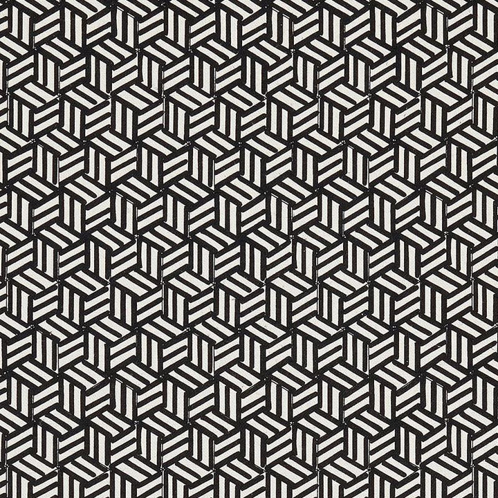 Tumbling Blocks Black 176043 by Schumacher Designer Fabric New Wave: Black & White 6.75" - Swanky Fabrics -