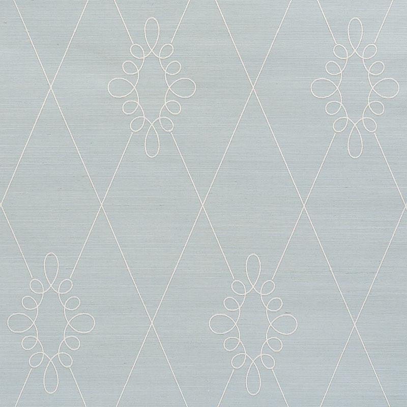 Sylvie Embroidered Sisal Water Blue 5009271 by Schumacher Designer Wallpaper Printed & Embellished Wallcoverings 13.5" - Swanky Fabrics -