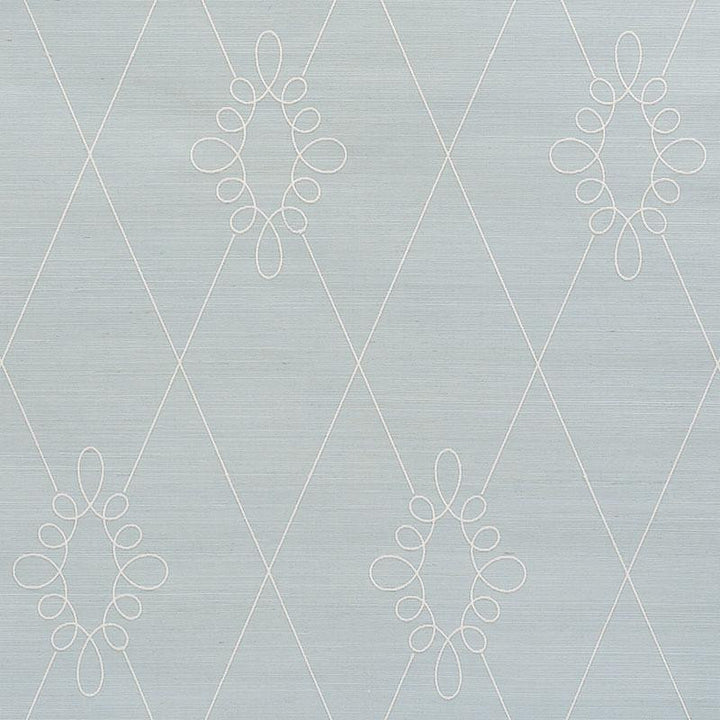 Sylvie Embroidered Sisal Water Blue 5009271 by Schumacher Designer Wallpaper Printed & Embellished Wallcoverings 13.5" - Swanky Fabrics -