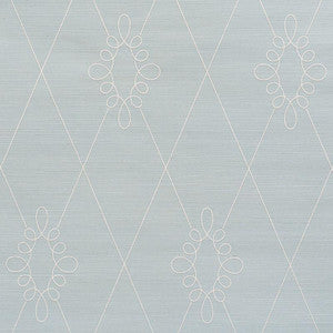 Sylvie Embroidered Sisal Water Blue 5009271 by Schumacher Designer Wallpaper