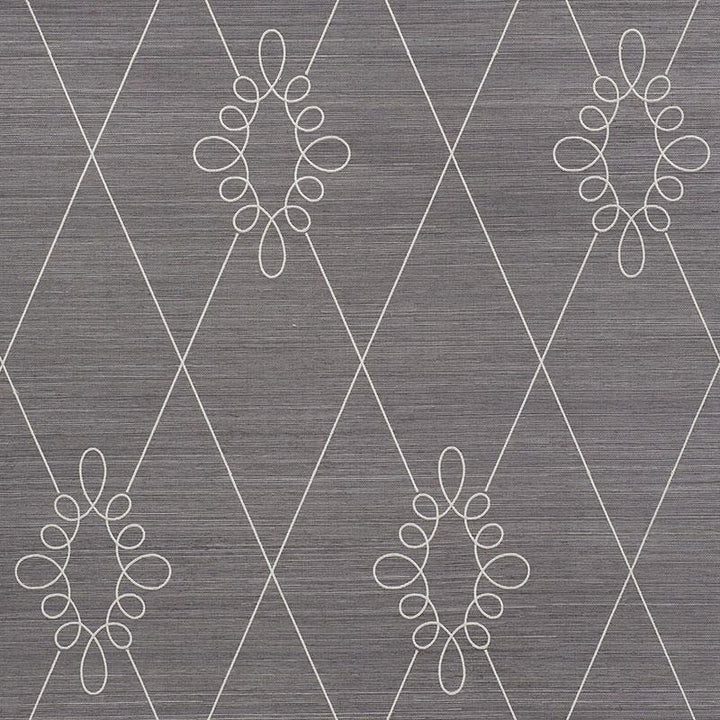 Sylvie Embroidered Sisal Charcoal 5009272 by Schumacher Designer Wallpaper Printed & Embellished Wallcoverings 13.5" - Swanky Fabrics -
