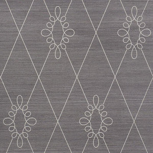 Sylvie Embroidered Sisal Charcoal 5009272 by Schumacher Designer Wallpaper
