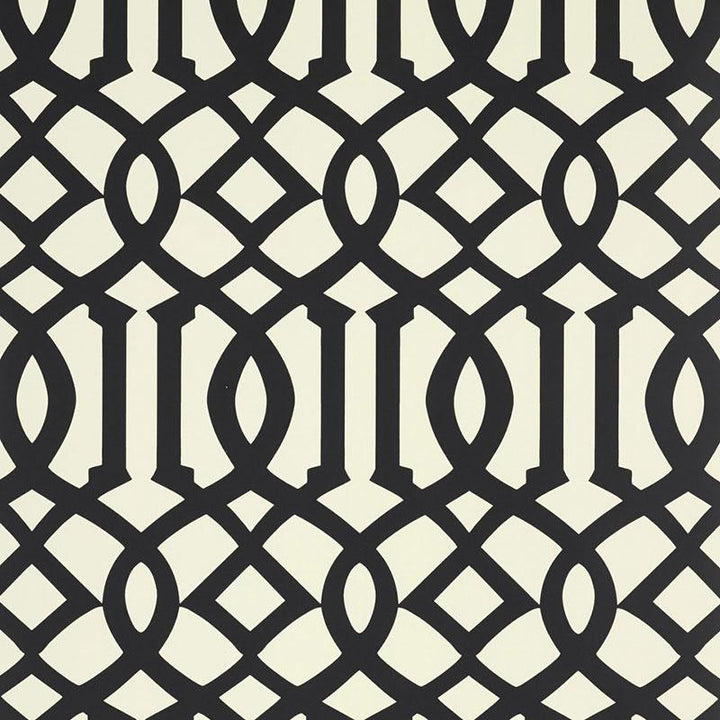 Imperial Trellis Ii Jet 5005804 by Schumacher Designer Wallpaper Print Happy 6.75" - Swanky Fabrics -
