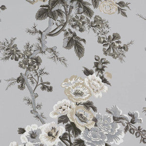 Pyne Hollyhock Grisaille 5006923 by Schumacher Designer Wallpaper