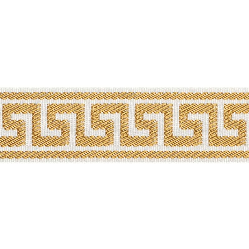 Etienne Silk Greek Key Narrow Gold 74683 by Schumacher Designer Trim Perfect Basics: Trims - Swanky Fabrics -