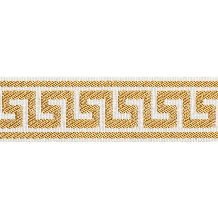 Etienne Silk Greek Key Narrow Gold 74683 by Schumacher Designer Trim Perfect Basics: Trims - Swanky Fabrics -