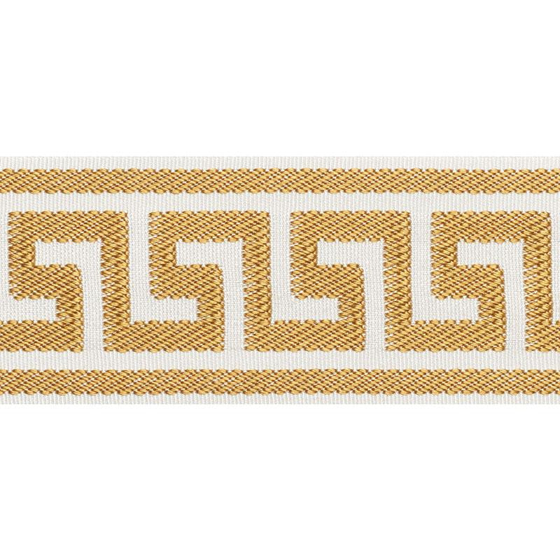 Etienne Silk Greek Key Wide Gold 74703 by Schumacher Designer Trim Perfect Basics: Trims - Swanky Fabrics -