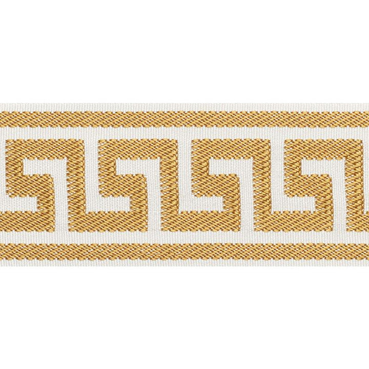 Etienne Silk Greek Key Wide Gold 74703 by Schumacher Designer Trim Perfect Basics: Trims - Swanky Fabrics -