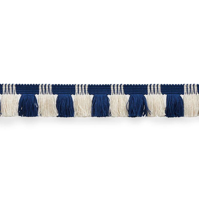 Juno Fringe Cobalt & Ivory 75360 by Schumacher Designer Trim Nautilus 1.75" - Swanky Fabrics -