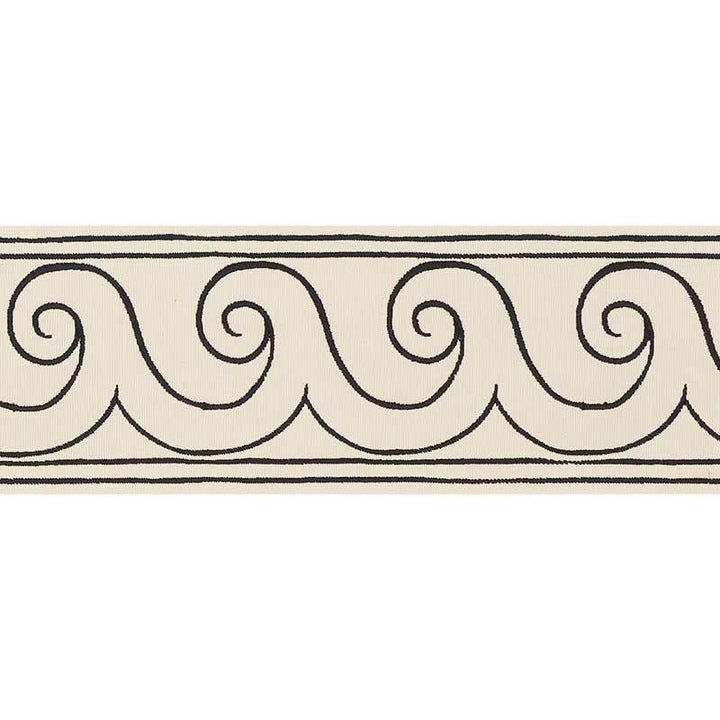 Greek Waves Black On Ivory 70750 by Schumacher Designer Trim Miles Redd 3.3" - Swanky Fabrics -