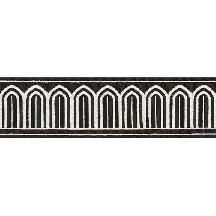 Arches Embroidered Tape Medium White On Black 70766 by Schumacher Designer Trim Miles Redd 1.8" - Swanky Fabrics -