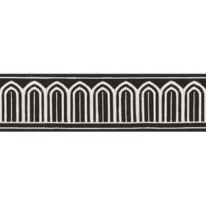 Arches Embroidered Tape Medium White On Black 70766 by Schumacher Designer Trim