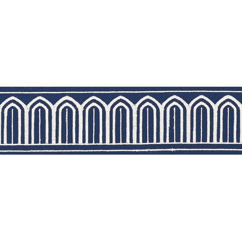 Arches Embroidered Tape Medium Marine 70767 by Schumacher Designer Trim Miles Redd 1.8" - Swanky Fabrics -