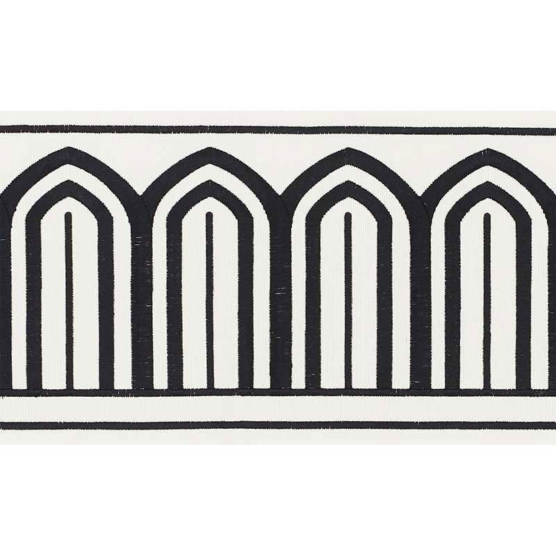 Arches Embroidered Tape Wide Black On White 70770 by Schumacher Designer Trim Miles Redd 5.3" - Swanky Fabrics -