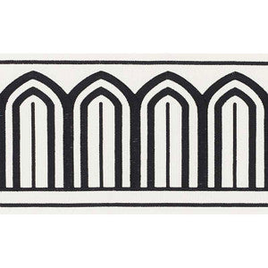 Arches Embroidered Tape Wide Black On White 70770 by Schumacher Designer Trim