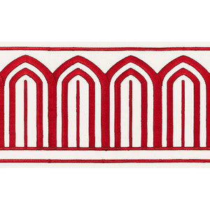 Arches Embroidered Tape Wide Red 70771 by Schumacher Designer Trim