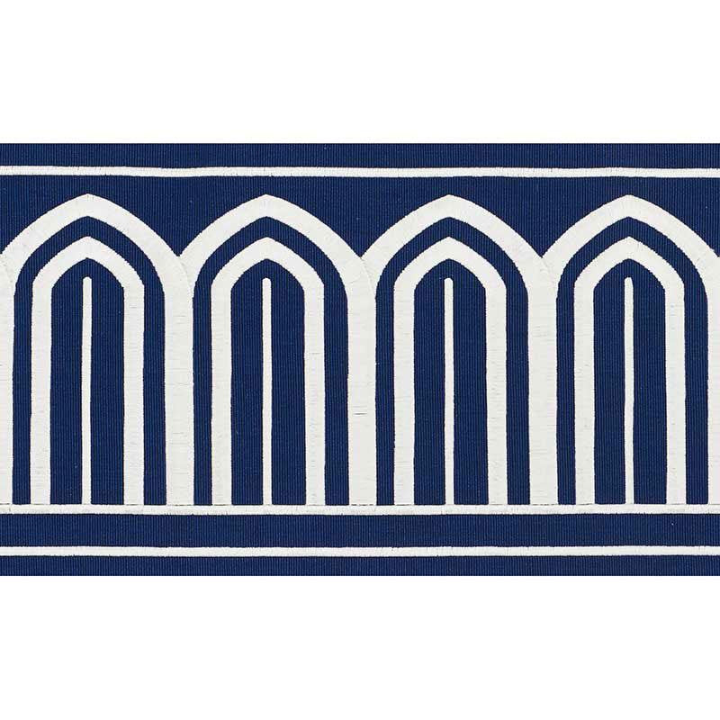 Arches Embroidered Tape Wide Marine 70775 by Schumacher Designer Trim Miles Redd 5.3" - Swanky Fabrics -