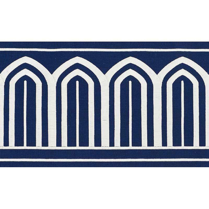 Arches Embroidered Tape Wide Marine 70775 by Schumacher Designer Trim Miles Redd 5.3" - Swanky Fabrics -